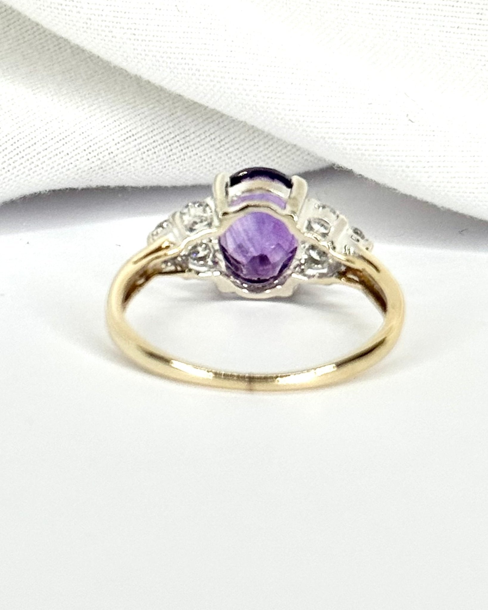 Bague Trilogie Améthyste 0.98 carat &amp; Diamants 0.24 carat "Aster" - Elliade Paris