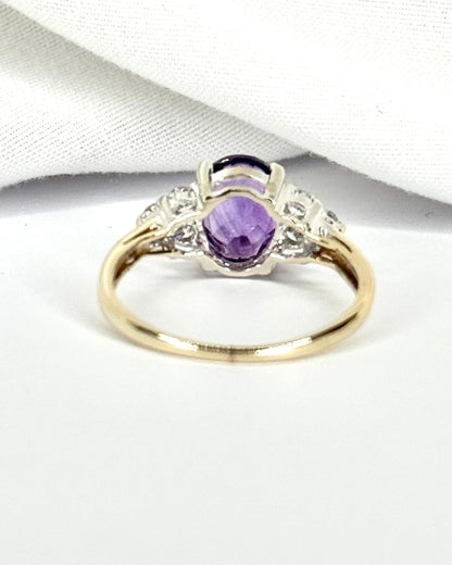 Bague Trilogie Améthyste 0.98 carat &amp; Diamants 0.24 carat "Aster" - Elliade Paris