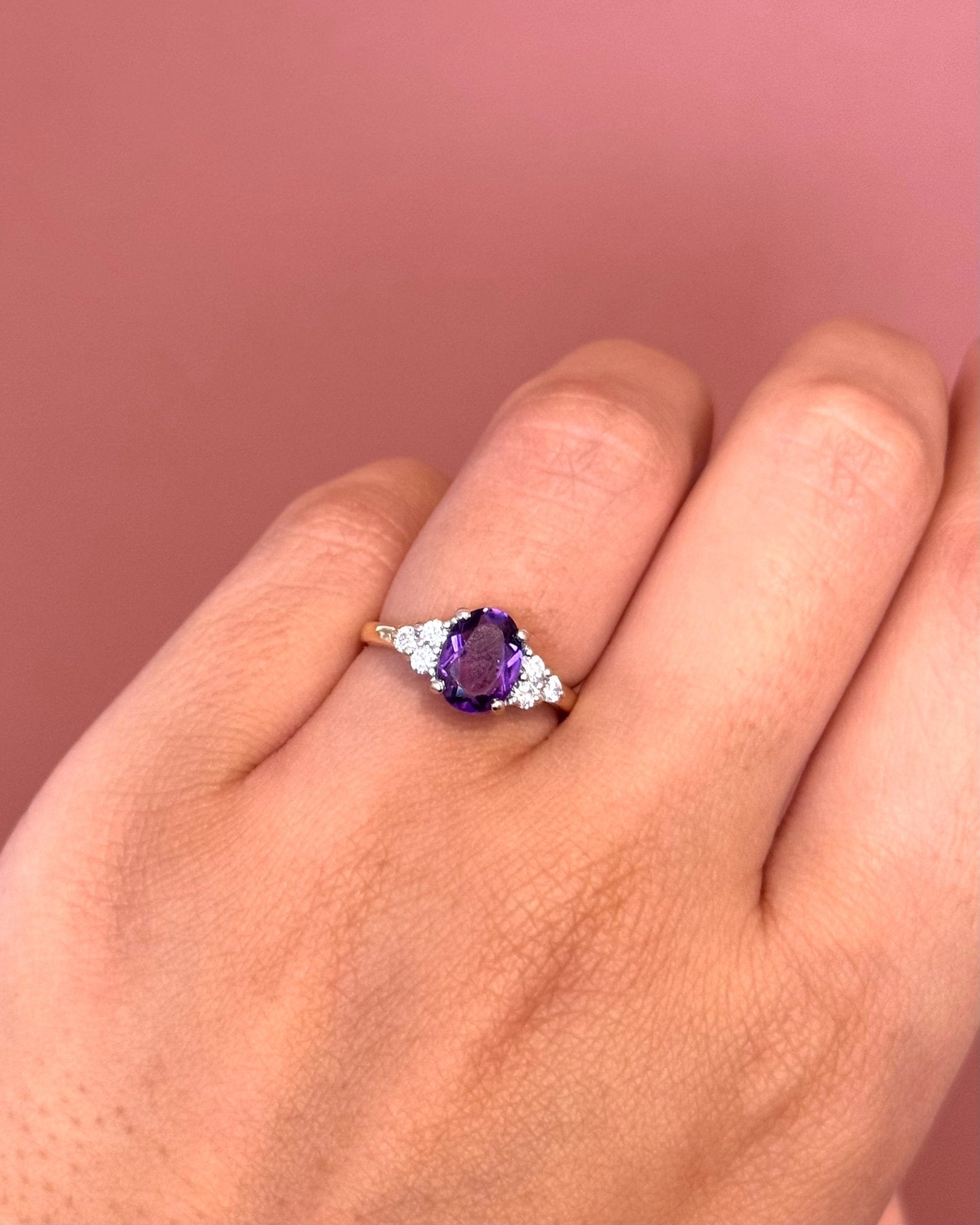 Bague Trilogie Améthyste 0.98 carat &amp; Diamants 0.24 carat "Aster" - Elliade Paris