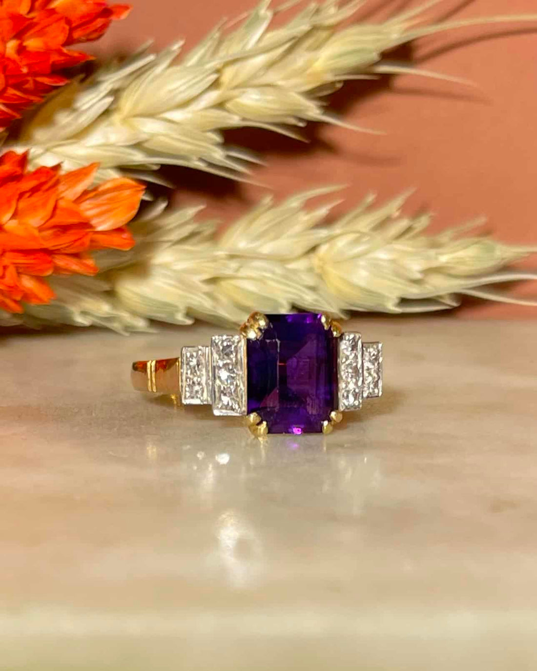 Bague Trilogie Améthyste 1.40 carat &amp; 10 Diamants &quot;Hawa&quot; - Elliade Paris
