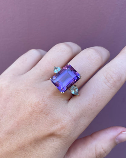 Bague Trilogie Améthyste 14.3 carats &amp; Aigue - Marine 0.62 carat &quot;Lucia&quot; - Elliade Paris