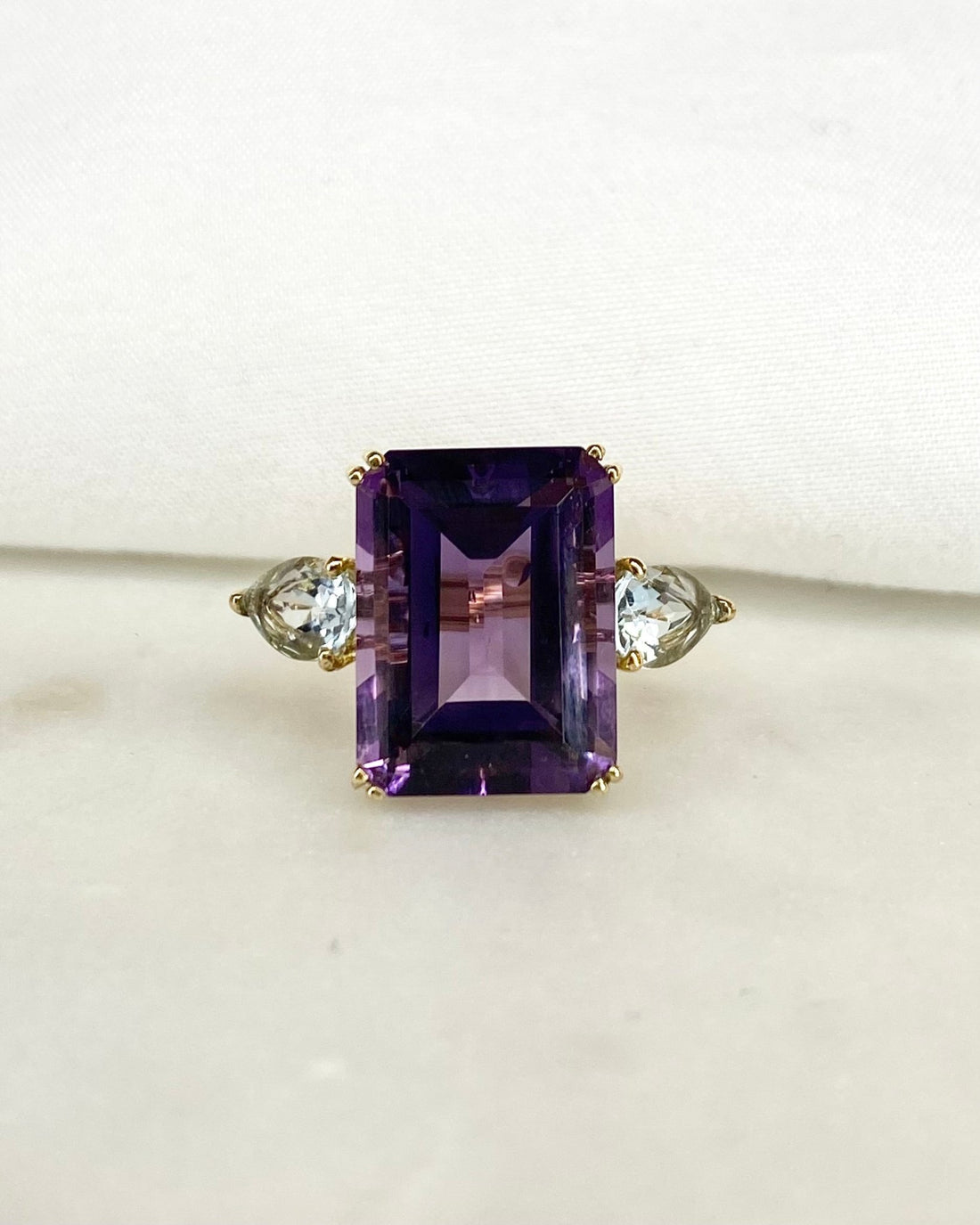 Bague Trilogie Améthyste 14.3 carats &amp; Aigue - Marine 0.62 carat &quot;Lucia&quot; - Elliade Paris