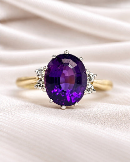 Bague Trilogie Améthyste 2.95 carats, Diamants &amp; Or 4.46 g "Anaïze" - Elliade Paris