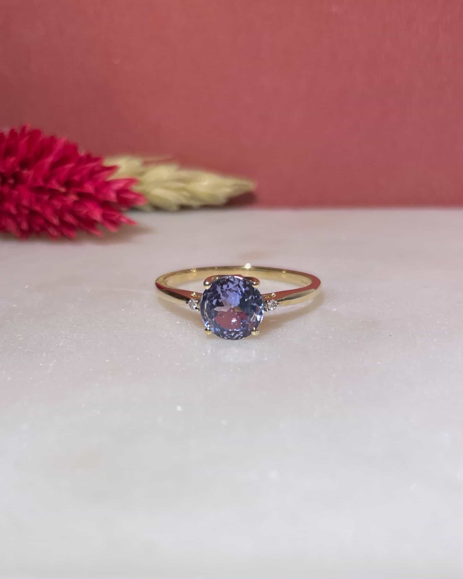 Bague Trilogie Tanzanite 1.30 carat &amp; Diamants "Pamela" - Elliade Paris