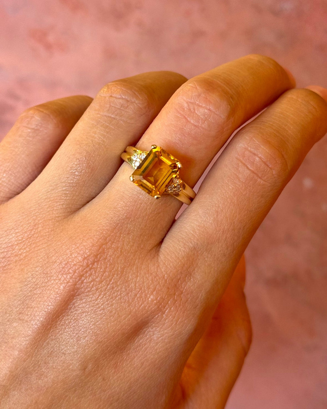 Bague Trilogie Citrine 3.30 carats &amp; Diamants 5,10g "Delphine" - Elliade Paris