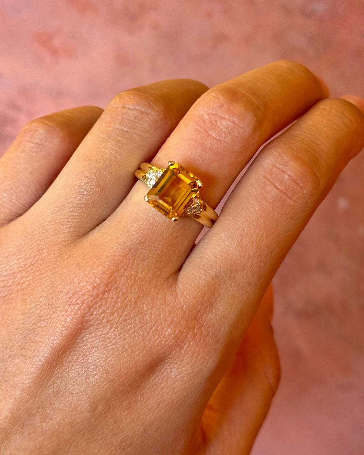 Bague Trilogie Citrine 3.30 carats &amp; Diamants 5,10g "Delphine" - Elliade Paris