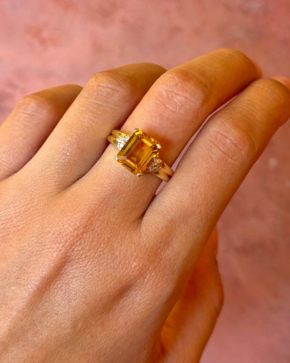 Bague Trilogie Citrine 3.30 carats &amp; Diamants 5,10g "Delphine" - Elliade Paris