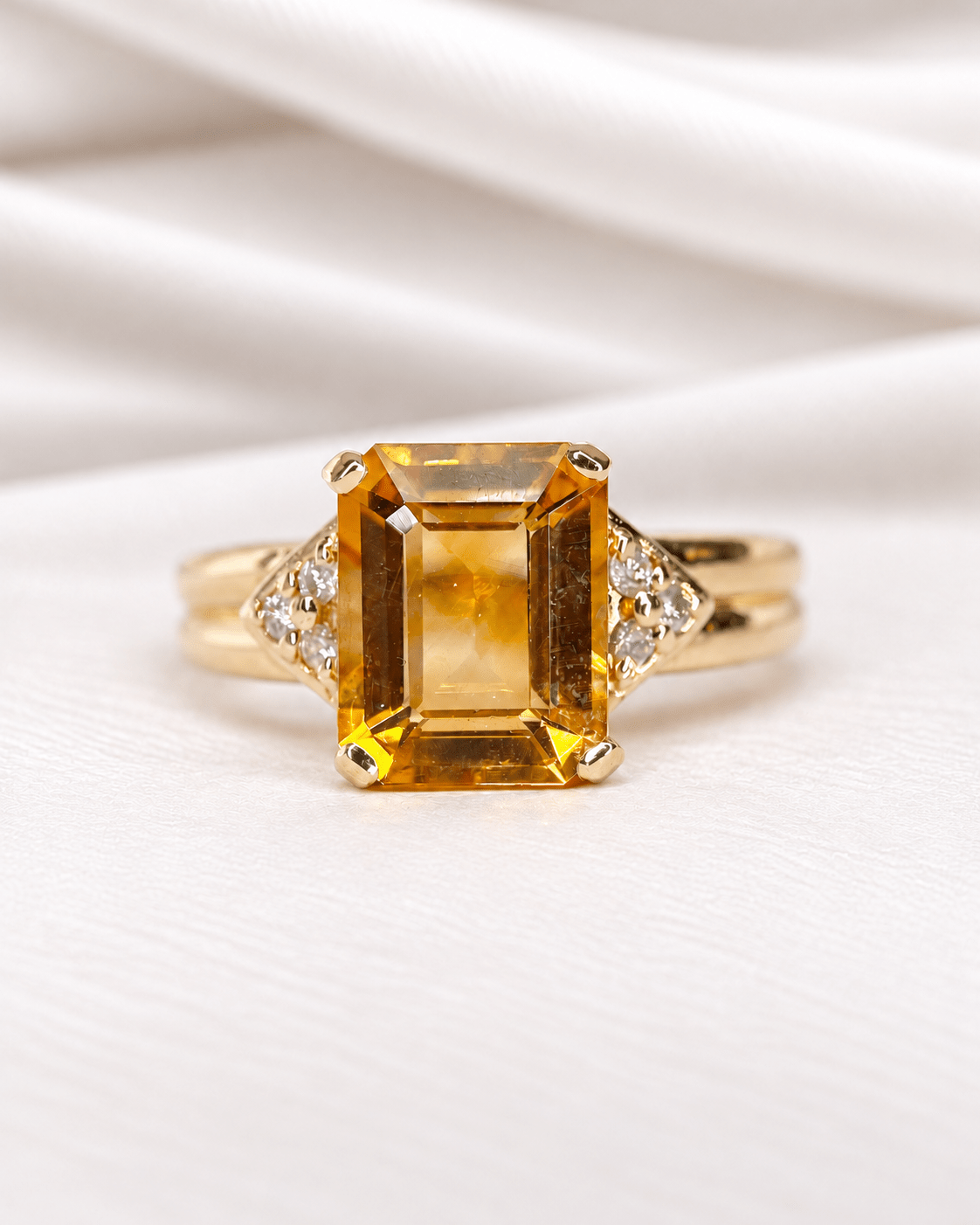 Bague Trilogie Citrine 3.30 carats &amp; Diamants 5,10g "Delphine" - Elliade Paris