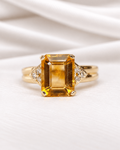 Bague Trilogie Citrine 3.30 carats &amp; Diamants 5,10g "Delphine" - Elliade Paris