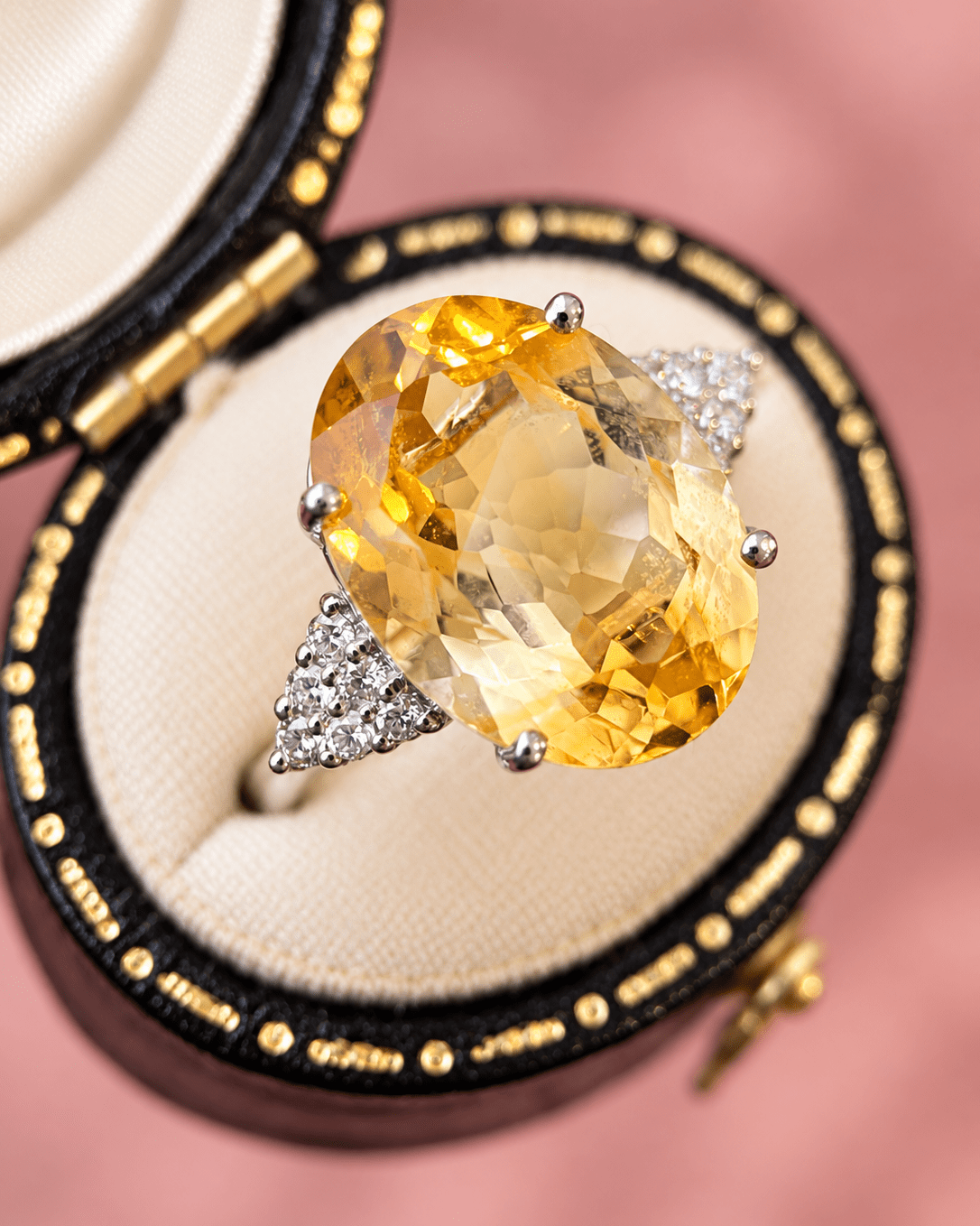 Bague Trilogie Citrine 9.15 carats &amp; Diamants 5,26g "Jade" - Elliade Paris