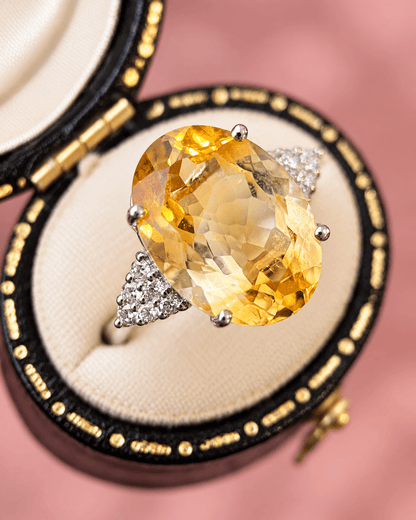 Bague Trilogie Citrine 9.15 carats &amp; Diamants 5,26g "Jade" - Elliade Paris