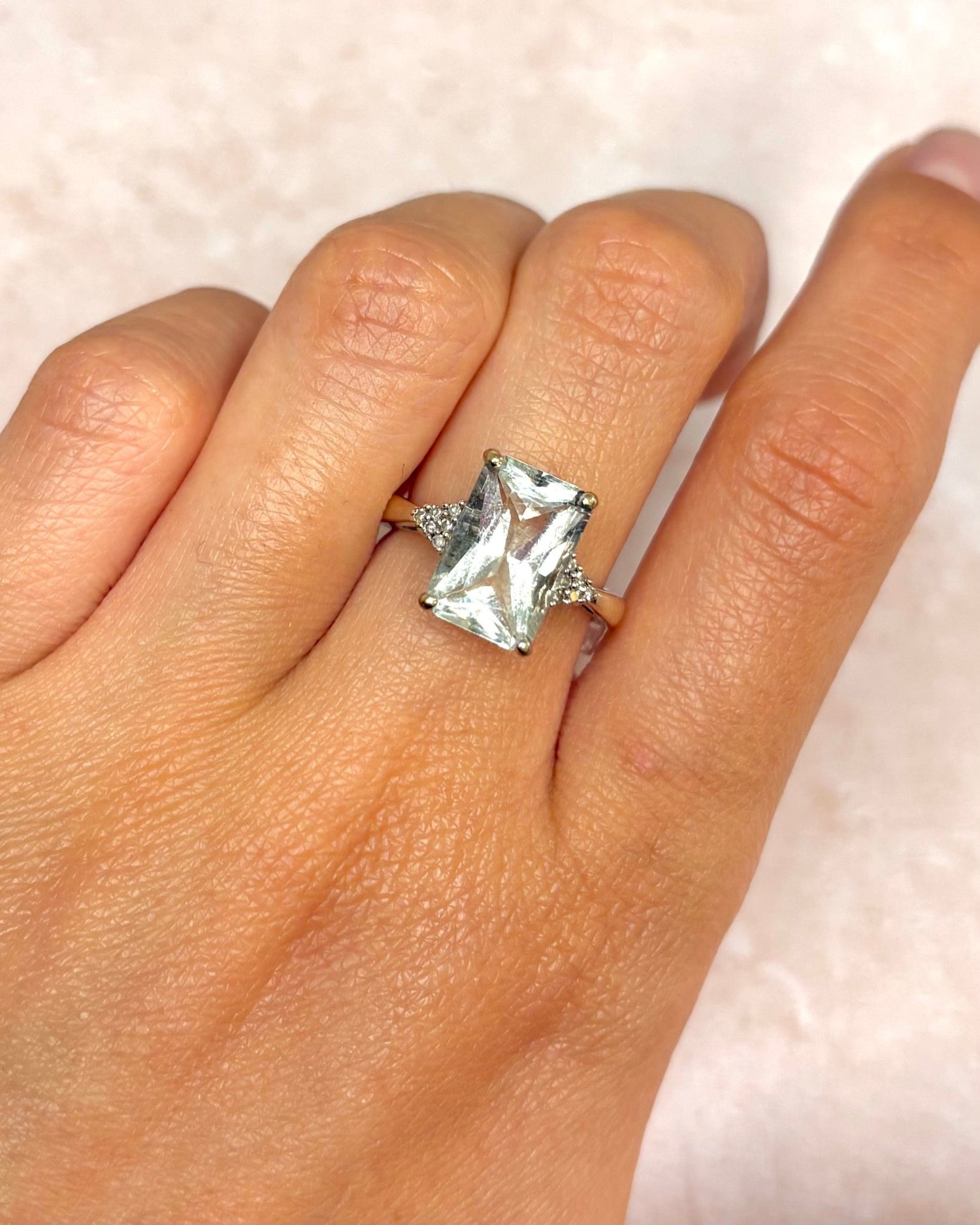 Bague Trilogie Cocktail Prasiolite 4.25 carats &amp; Diamants "Lina" - Elliade Paris