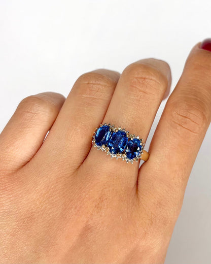 Bague Trilogie Cyanites 2.80 carats &amp; Diamants "Adela" - Elliade Paris