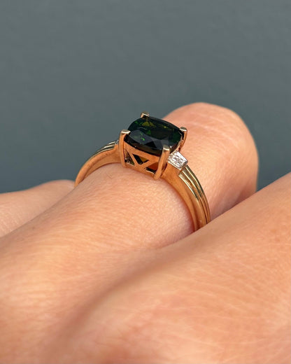 Bague Trilogie Diopside 1.55 carat &amp; 2 Diamants &quot;Ariane&quot; - Elliade Paris