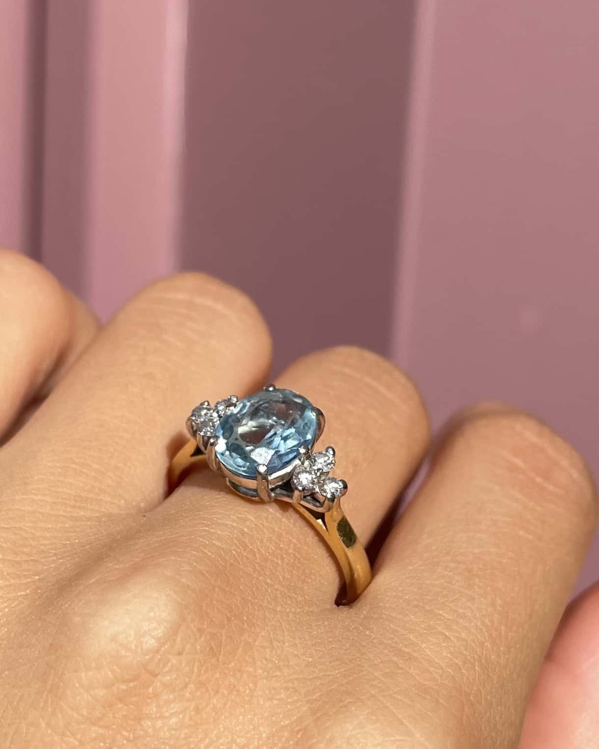 &quot;Diana&quot; 1.25 carat Aquamarine &amp;amp; Diamond Trilogy Ring