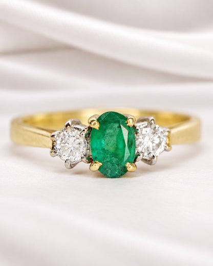 Bague Trilogie Émeraude 0.45 carat &amp; Diamants 0.20 carat "Melissa" - Elliade Paris