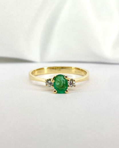 Bague Trilogie Emeraude 0.45 carat &amp; Diamants &quot;Léontine&quot; - Elliade Paris