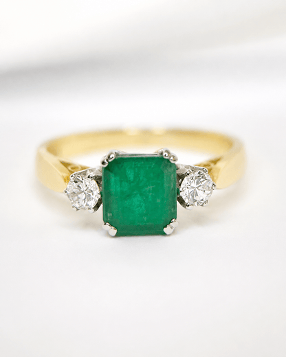 Bague Trilogie Émeraude 1.04 carat &amp; Diamants 0.20 carat "Léa" - Elliade Paris