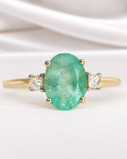 Bague Trilogie Émeraude 1.60 carat &amp; Diamants "Agathe" - Elliade Paris