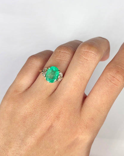 Bague Trilogie Émeraude 2.90 carats &amp; 6 Diamants "Cléandre" - Elliade Paris