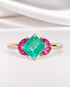 Bague Trilogie Émeraude Colombienne 1.34 carat & Rubis 0.60 carat "Amalia" - Elliade Paris