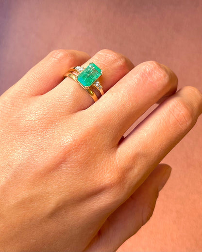 Bague Trilogie Émeraude Colombienne 2.40 carats &amp; Diamants "Alisée" - Elliade Paris