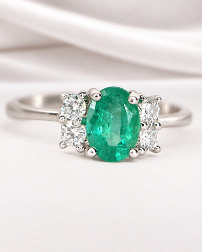 Bague Trilogie Émeraude &amp; Diamants "Albane" - Elliade Paris