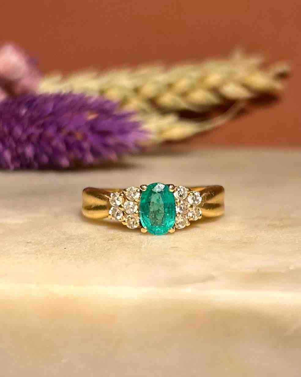 Bague Trilogie Emeraude &amp; Diamants "Esmeralda" - Elliade Paris