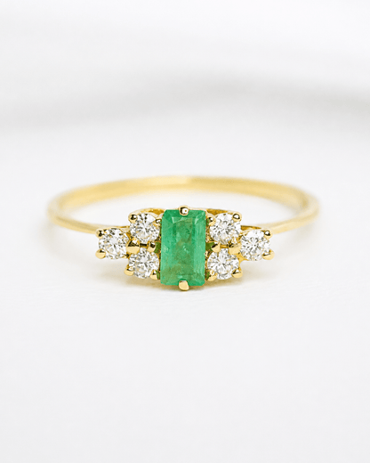 Bague Trilogie Émeraude &amp; Diamants "Sacha" - Elliade Paris