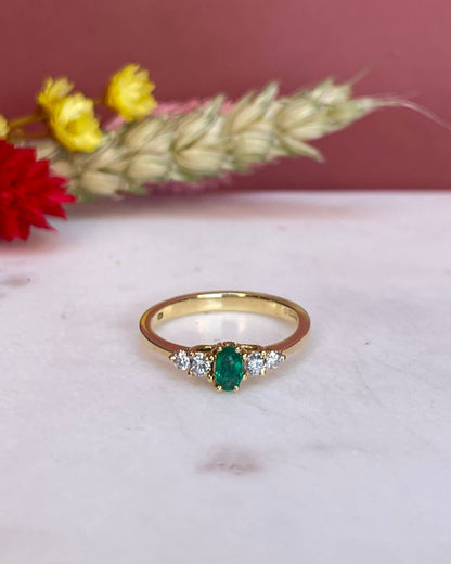 Bague Trilogie Émeraude &amp; Diamants &quot;Vanina&quot; - Elliade Paris
