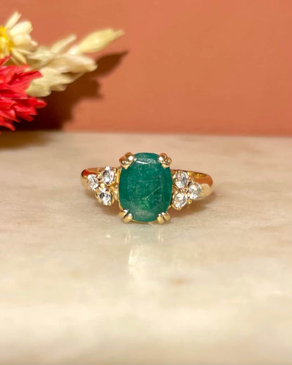 &quot;Suzie&quot; Emerald &amp;amp; Diamond Trilogy Ring