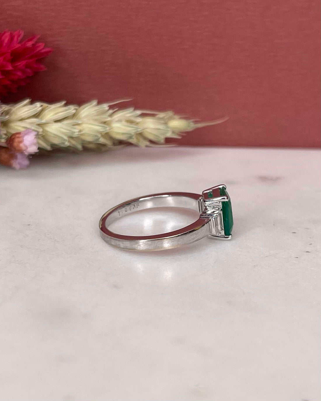 &quot;Marion&quot; 1.26 carat Emerald &amp;amp; Baguette Diamond Trilogy Ring