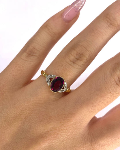Bague Trilogie Grenat 1.50 &amp; Diamants "Anabelle" - Elliade Paris