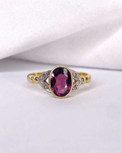 Bague Trilogie Grenat 1.50 &amp; Diamants "Anabelle" - Elliade Paris