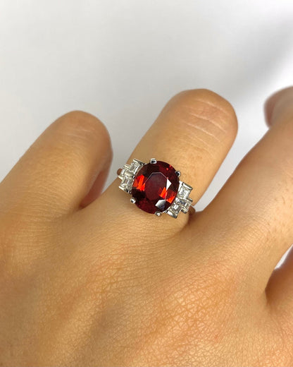 Bague Trilogie Grenat 3.43 carats &amp; Diamants 0.31 carat "Mélusine" - Elliade Paris
