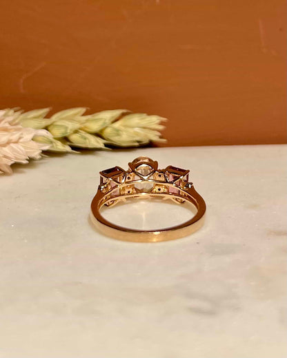 Bague Trilogie Morganite &amp; Grenats &amp; Diamants &quot;Maya&quot;