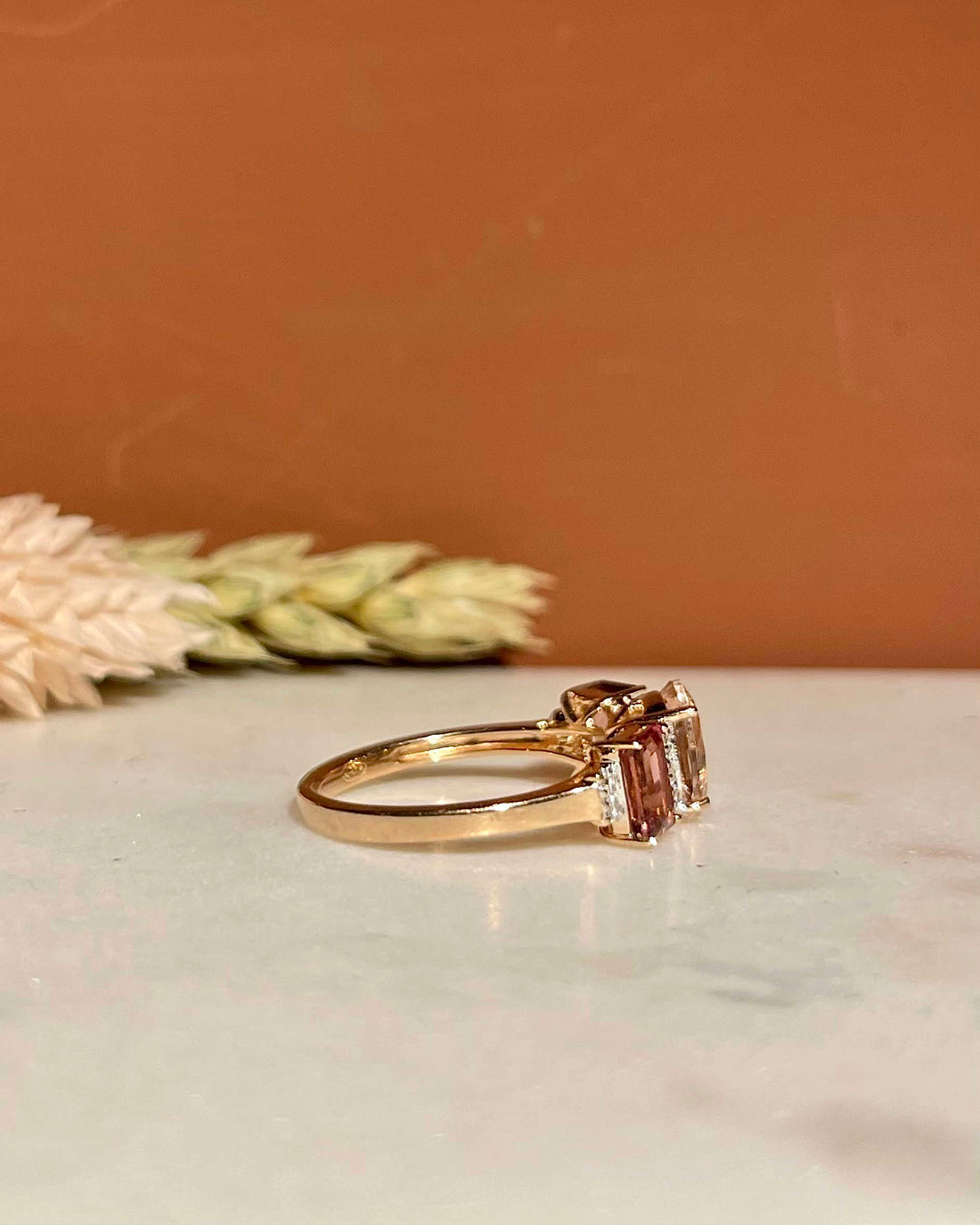 Bague Trilogie Morganite &amp; Grenats &amp; Diamants &quot;Maya&quot;