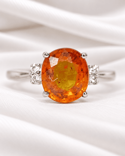 Bague Trilogie Grenat Spessartite 2.83 carats &amp; Diamants "Clara" - Elliade Paris