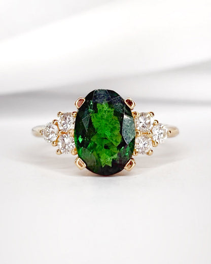 Bague Trilogie Grenat Tsavorite 2.60 carats &amp; Diamants 0.36 carat "Tara" - Elliade Paris