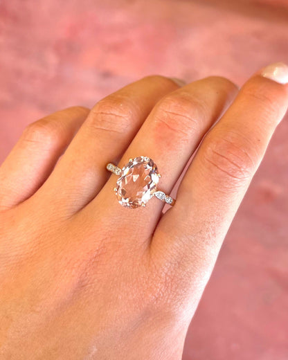 Bague Trilogie Morganite 4.95 carats &amp; Diamants "Lilia" - Elliade Paris