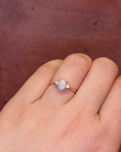Bague Trilogie Opale 0.51 carat &amp; Diamants "Phénix" - Elliade Paris