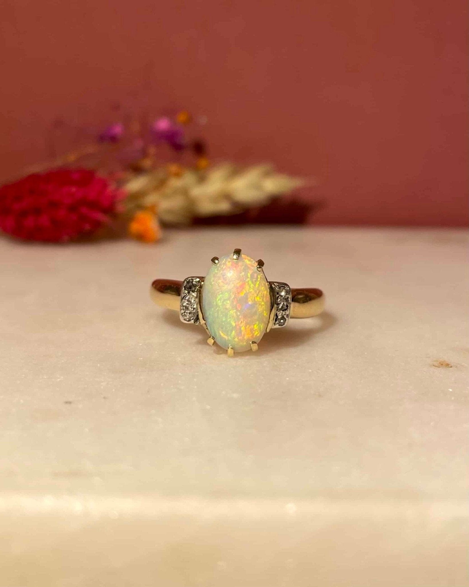 Bague Trilogie Opale 1.15 Carat &amp; Diamants "Margerie" - Elliade Paris