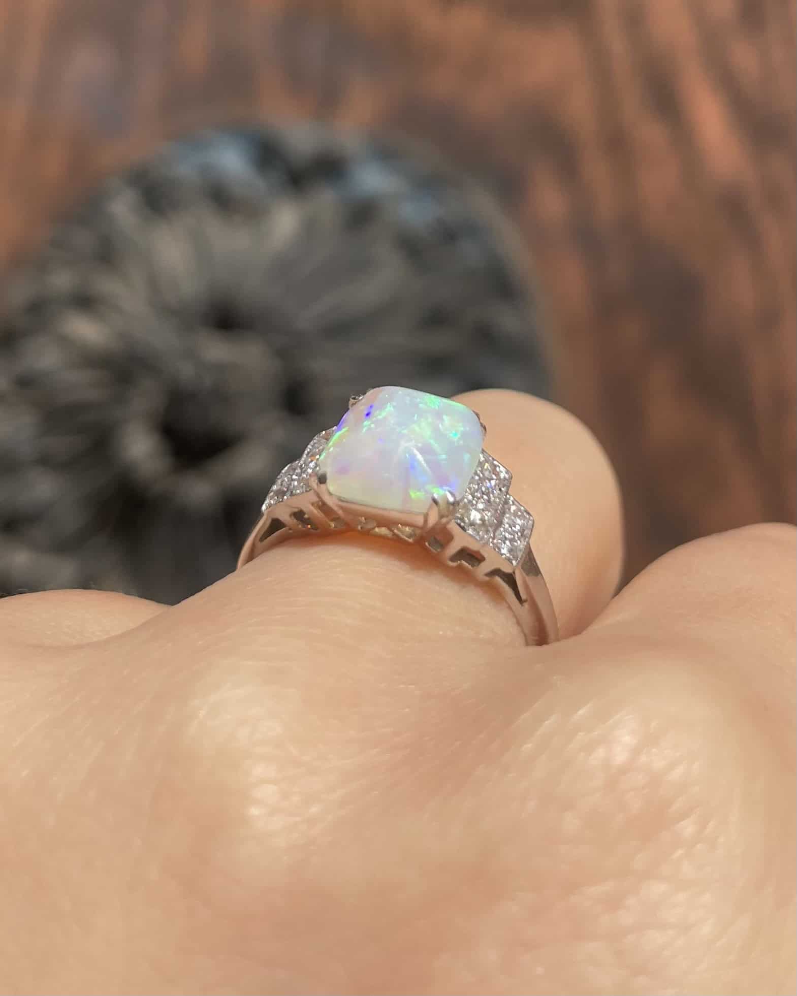 Bague Trilogie Opale 1.50 Carat &amp; Diamants "Karine" - Elliade Paris