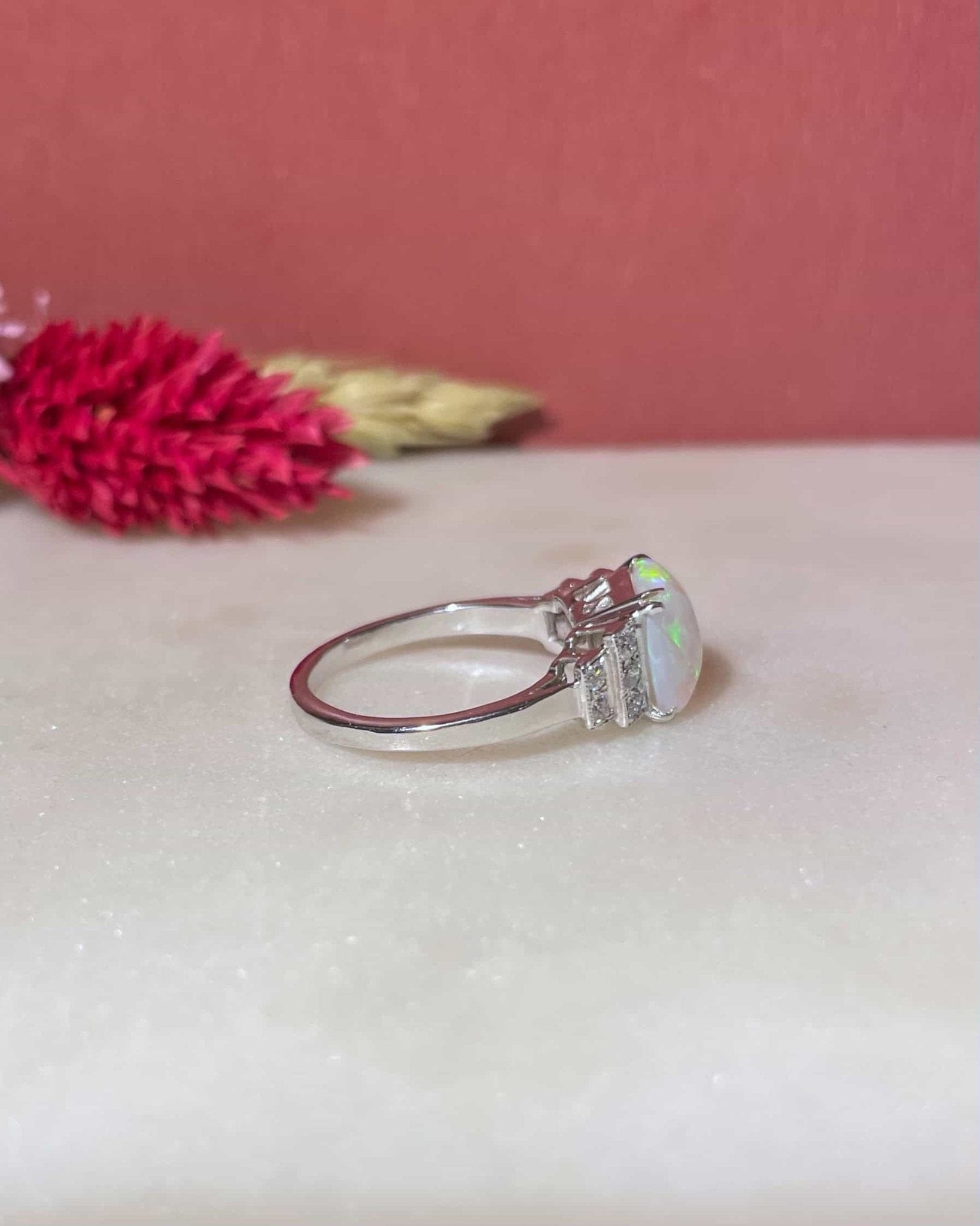 Bague Trilogie Opale 1.50 Carat &amp; Diamants "Karine" - Elliade Paris