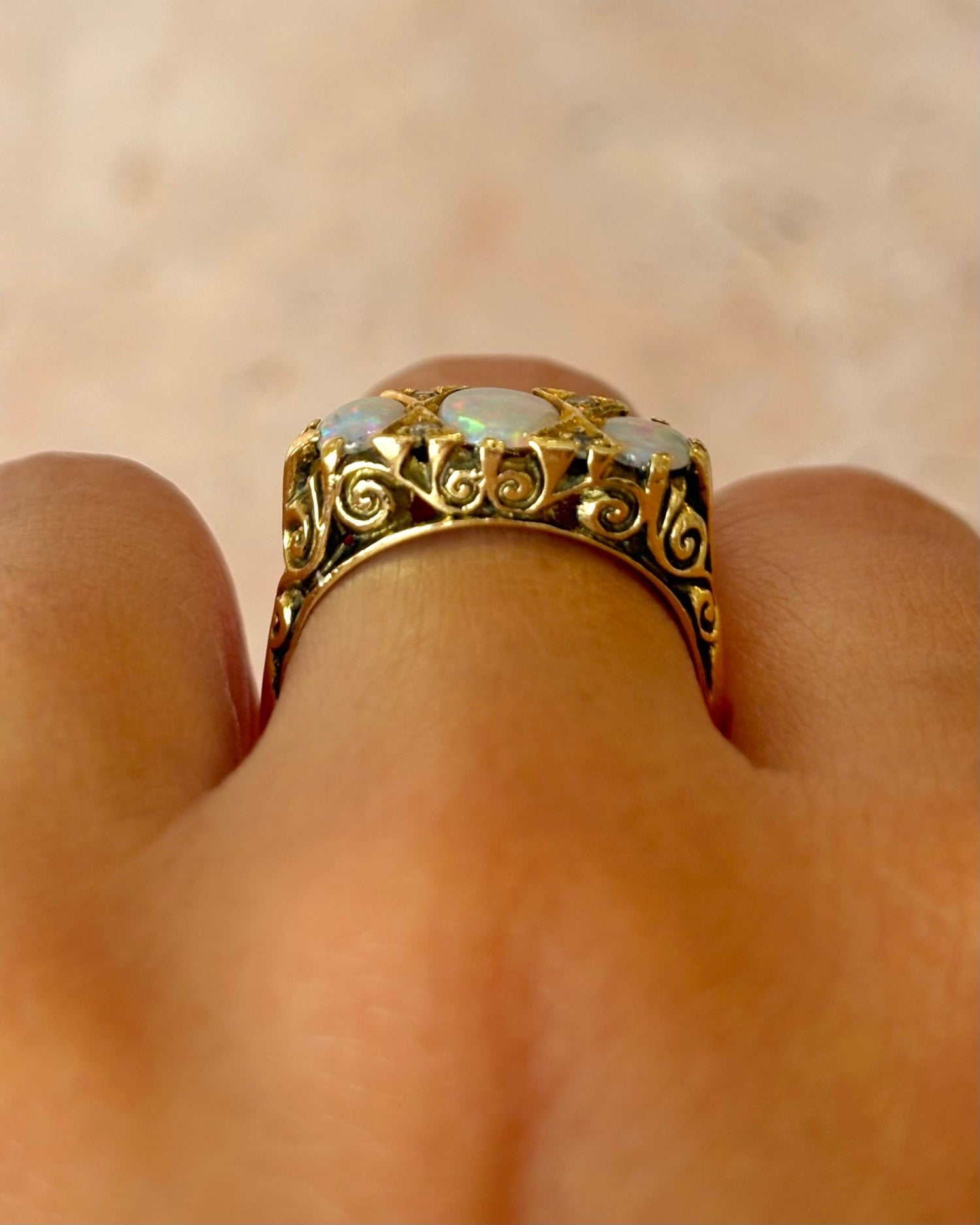 Bague Trilogie Opales 0.52 carat &amp; Diamants "Flamine" - Elliade Paris