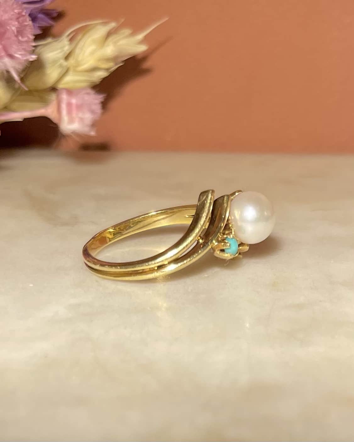 Bague Trilogie Perle &amp; Turquoises &quot;Lise&quot; - Elliade Paris