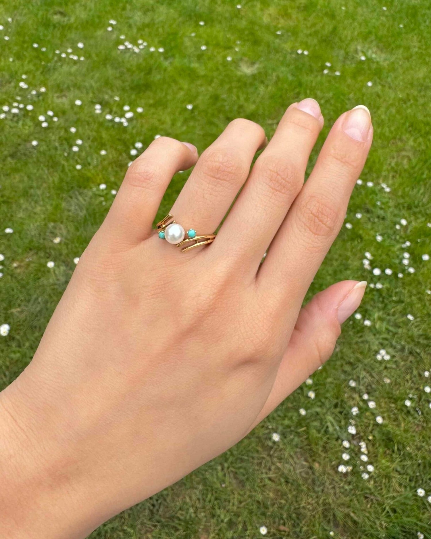 Bague Trilogie Perle &amp; Turquoises &quot;Lise&quot; - Elliade Paris