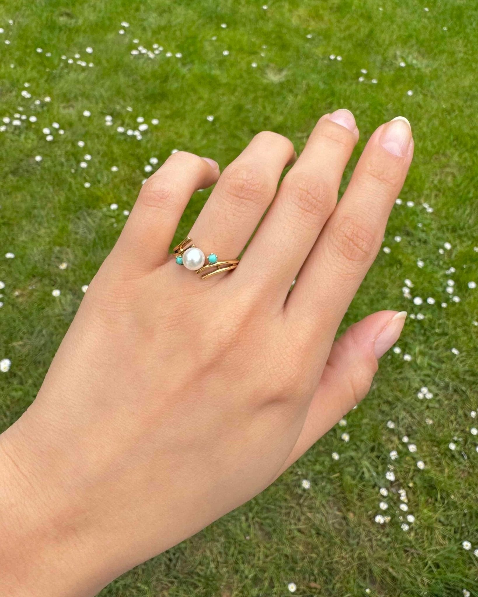 Bague Trilogie Perle &amp; Turquoises &quot;Lise&quot; - Elliade Paris
