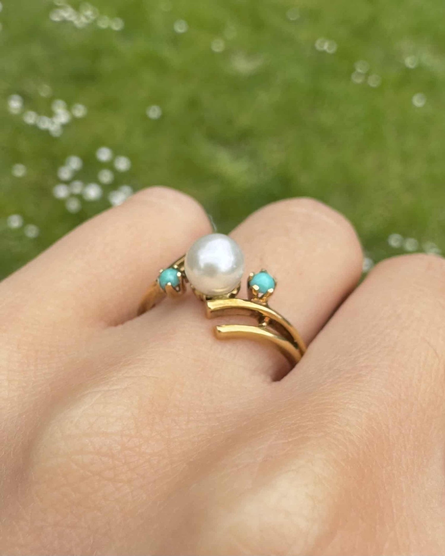 Bague Trilogie Perle &amp; Turquoises &quot;Lise&quot; - Elliade Paris
