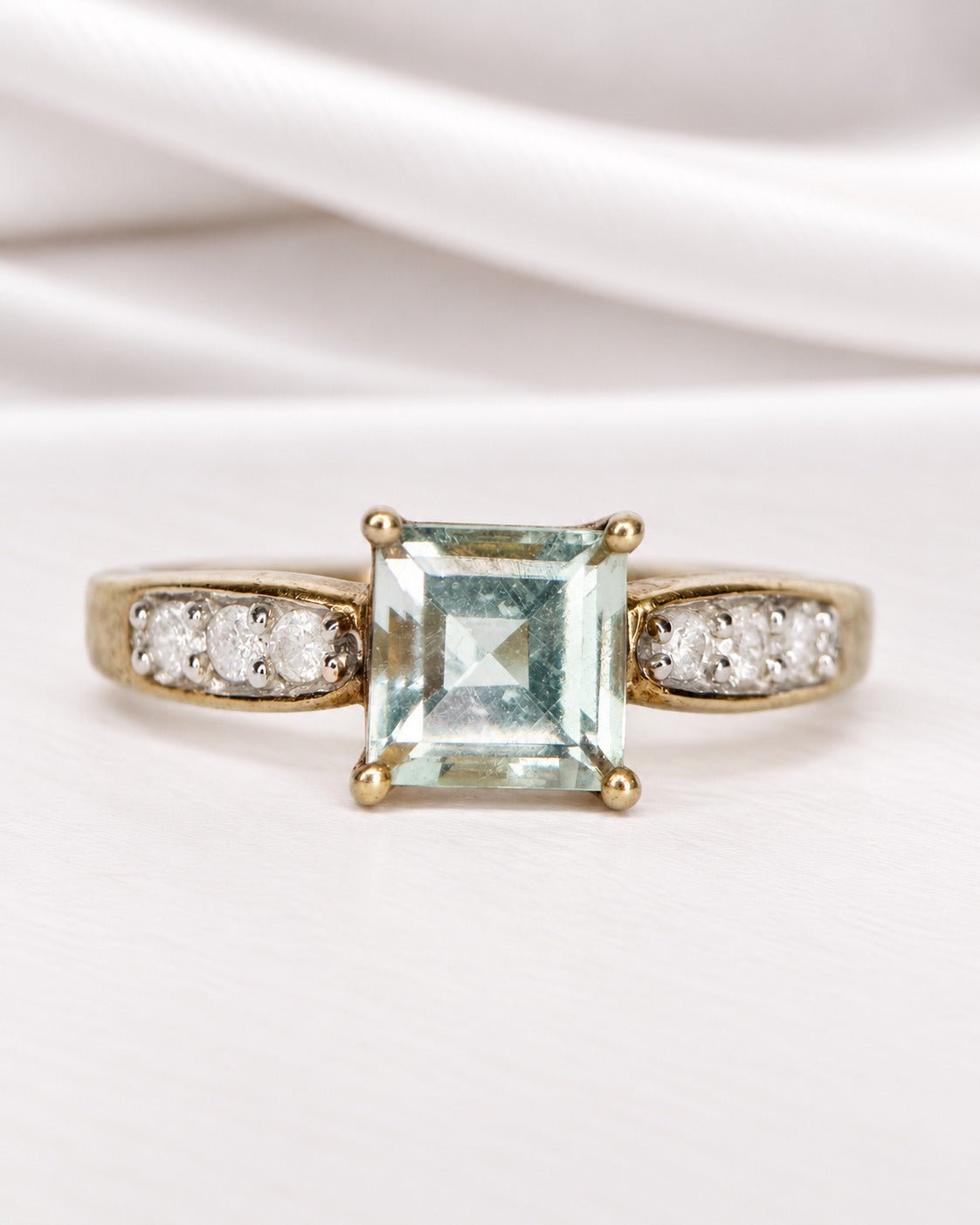 Bague Trilogie Quartz Prasiolite 1.20 carat &amp; Diamants "Ava" - Elliade Paris